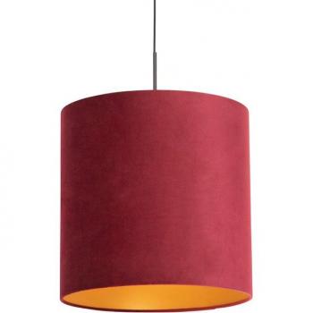 Lámpara Rústica QAZQA – Pantalla terciopelo roja y oro, 40 cm