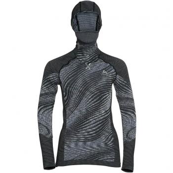 Top Termico Odlo Blackcomb Eco con Maschera Integrata a Maniche Lunghe per Donna Bianco