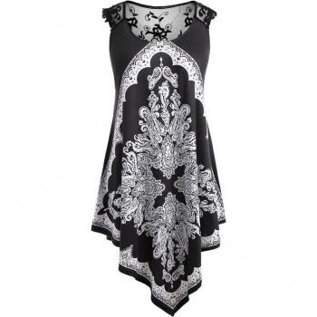 Conjunto de Vacaciones: Vestido Boho Holgado con Calado de Encaje Negro