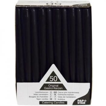 RUBY 10 Black Taper Candles 50 Pack