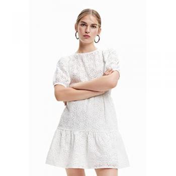 Desigual Weißes Kleid mit Lochstickerei