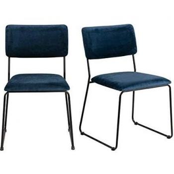 Chaises Flore en Velours Bleu Nuit et métal (Lot de 2)