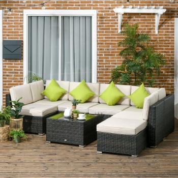Outsunny 7-Seater PE Rattan Sofa Set Garden Wicker Furniture Set