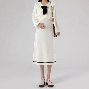 Jupe maternité « Corée Chic » – longue, tricot fine, taille haute, ventre nu 2022