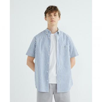 Camisa Gant Regular Fit Lino Azul Estampado