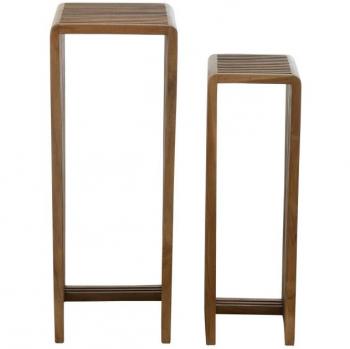 Hellin Console Gigogne Cubique Teck Naturel – Lot de 2 (34x34x88 cm)