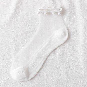 Sheer Pearl-Embellished Mesh Socks
