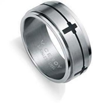 Anillo de Acero Viceroy Hombre Cruz Negra