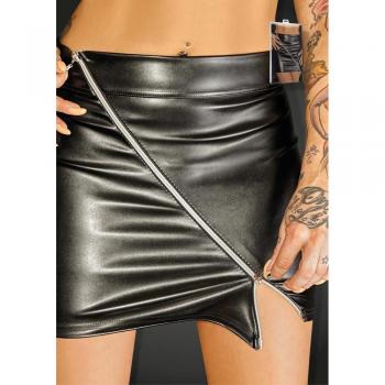 Damen-Kunstleder Minirock in Schwarz, Wetlook Style, 3XL, Zipper