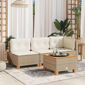 Polyrattan Verde, Legno Acacia – Tavolo da Esterno 55x55x36
