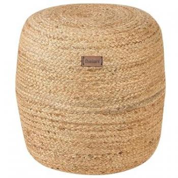 Pouf Ottomano Rotondo in Juta Beige Stile Boho Ø 46 cm con Riempiemento in Perline EPS