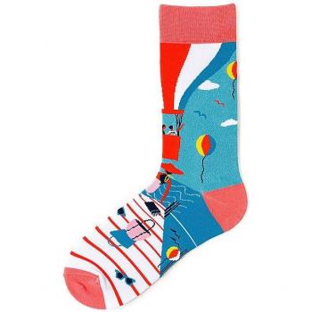 Calcetines de Hombre con Estampado de Globo Aerostático y Café, 1 Par Divertidos