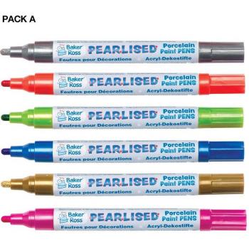 Pearlised Porcelain Paint Pens Colour Pack B 6 Assorted Colours
