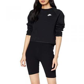 Nike Womens NSW FLC Long Sleeve Crew Top – Black/White (L)