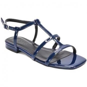 Danielle Flat Strappy Caged Square Toe Sandals w/ Buckle (Navy, Size 5)