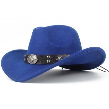 Damen Herren Wollhut Western Cowboy Hut gerollter Krempe Gentleman Outback Sombrero Jazzmütze Leateer Gürtel
