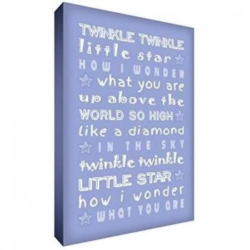 Lienzo decorativo para bebé (30 x 20 cm, azul claro, Twinkle Twinkle Little Star)