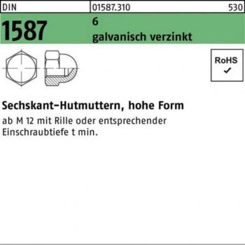 Sechskant-Hutmutter M10 SW 17 galvanisch verzinkt