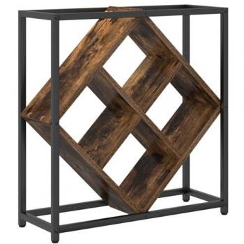 Metal Frame Wine Caddy with Smoked Oak Shelves – 51×18×52.5 cm