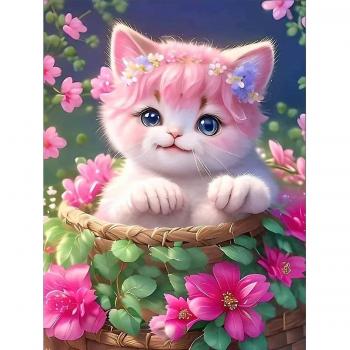 Kit de dessin en diamants chat et fleur 5D