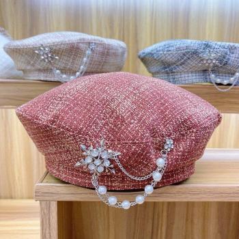 Perla-Diamante Boina Floral de Otoño