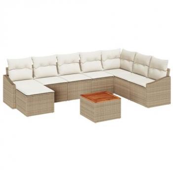 Jardín Comfort 9 Pcs: Sofá Beige con Cojines Acacia