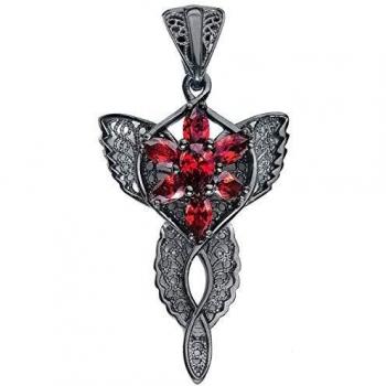 Colgante Mujer El Señor de los Anillos Estrella del Atardecer Negro/Rojo en Plata