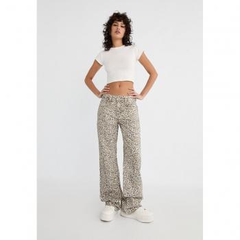 Stradivarius Straight Leopard Print Trousers Caramel Size 10