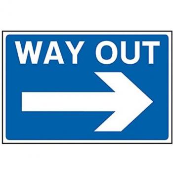 Way Out Arrow Right Sign, Non Adhesive, Rigid PVC, 600mm x 450mm