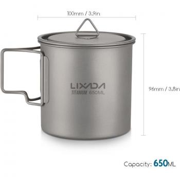 Lixada Taza Ultraligera de Titanio con Mango Plegable para Excursiones, 300/350/420/550/650/750ml