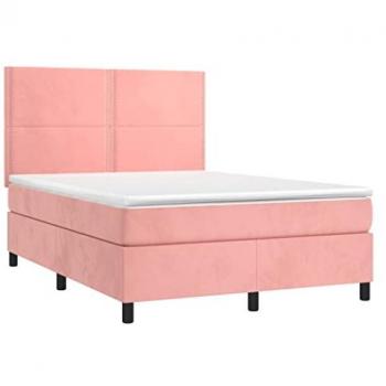 Lit avec sommier à lattes, matelas et LED Rose 140x190 cm Velours