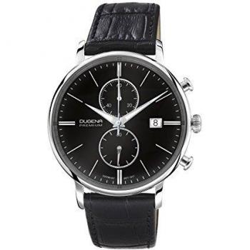 DUGENA Premium Herren Armbanduhr Festa Chrono 7000181 Saphirglas Lederband schwarz