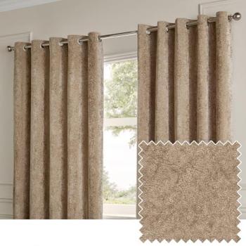 Full‑Lined Beige Velvet Eyelet Curtains – Paoletti Lustre, 229×183 cm