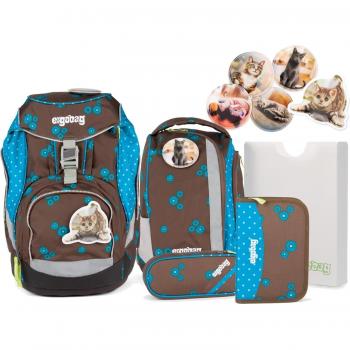 Ergobag 9B2 SchnurrBär Rucksack‑Set – Braun, Türkis‑Blumen Muster