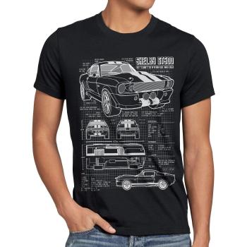 Style 3 GT 500 Mus‑Tang Herren‑Blaupause T-Shirt – Schwarz, Größe M