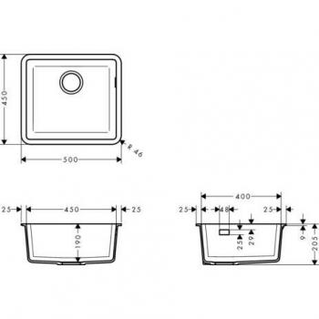 Hansgrohe Unterbauspüle 450 mm, 1 Hauptbecken, graphitschwarz