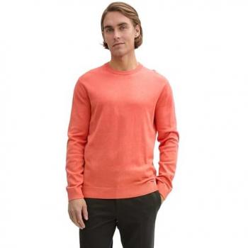 Rundhalspullover TOM TAILOR Gr. XL, coral rot melange, Herren, Strick, Obermaterial: 100% Baumwolle, meliert, Pullover, mit Logostickerei