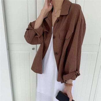 Oversized Women's Jacket with Cargo Pockets and Split Buttons for Summer and Fall