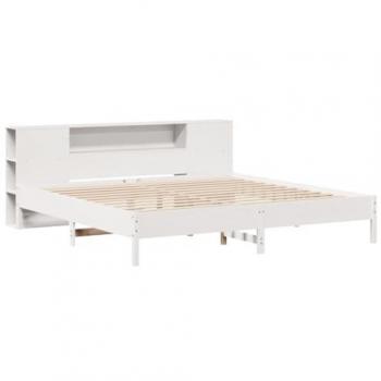 Lit en bois pin massif 200 × 200 cm – bibliothèque sans matelas, finition blanche