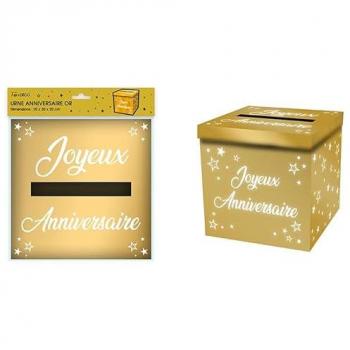 Urne Tirelire Joyeux Anniversaire Métallisée Dorée 20cm