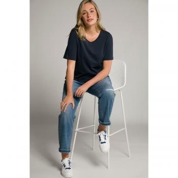 T-shirt cotone blu scollo a V mezze maniche donna taglia 64/66