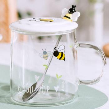Charming Bee Glass Cup with Lid