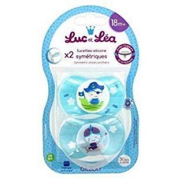 Luc & Léa Silicone Symétriques – 2 sucettes, 18 Mois (Pirate & Fakir)