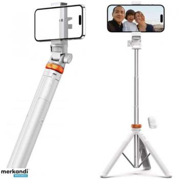 Trépied selfie Bluetooth 148 cm avec télécommande, compatible iOS et Android – finition blanche