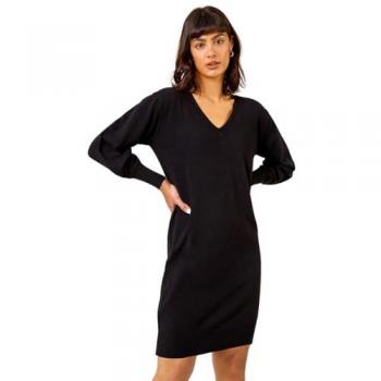 Roman Black V-Neck Knit Dress, Longline – UK 24