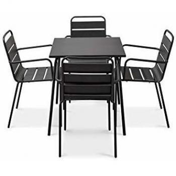 Tavolo quadrato per esterni con 4 sedie in acciaio grigio