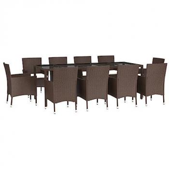 11-Piece Brown Poly Rattan Outdoor Dining Set with Cushions