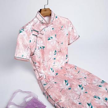 Vestido de Dormir Cheongsam Rosa para Mujer