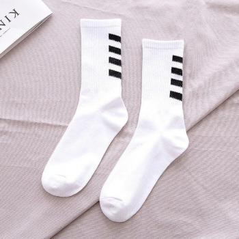 Chaussettes noires et blanches pour hommes, 1 paire, en coton, pour skateboard