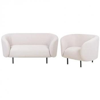 Set lounge Beliani Loen 3 posti tessuto beige nero, gambe dorate
